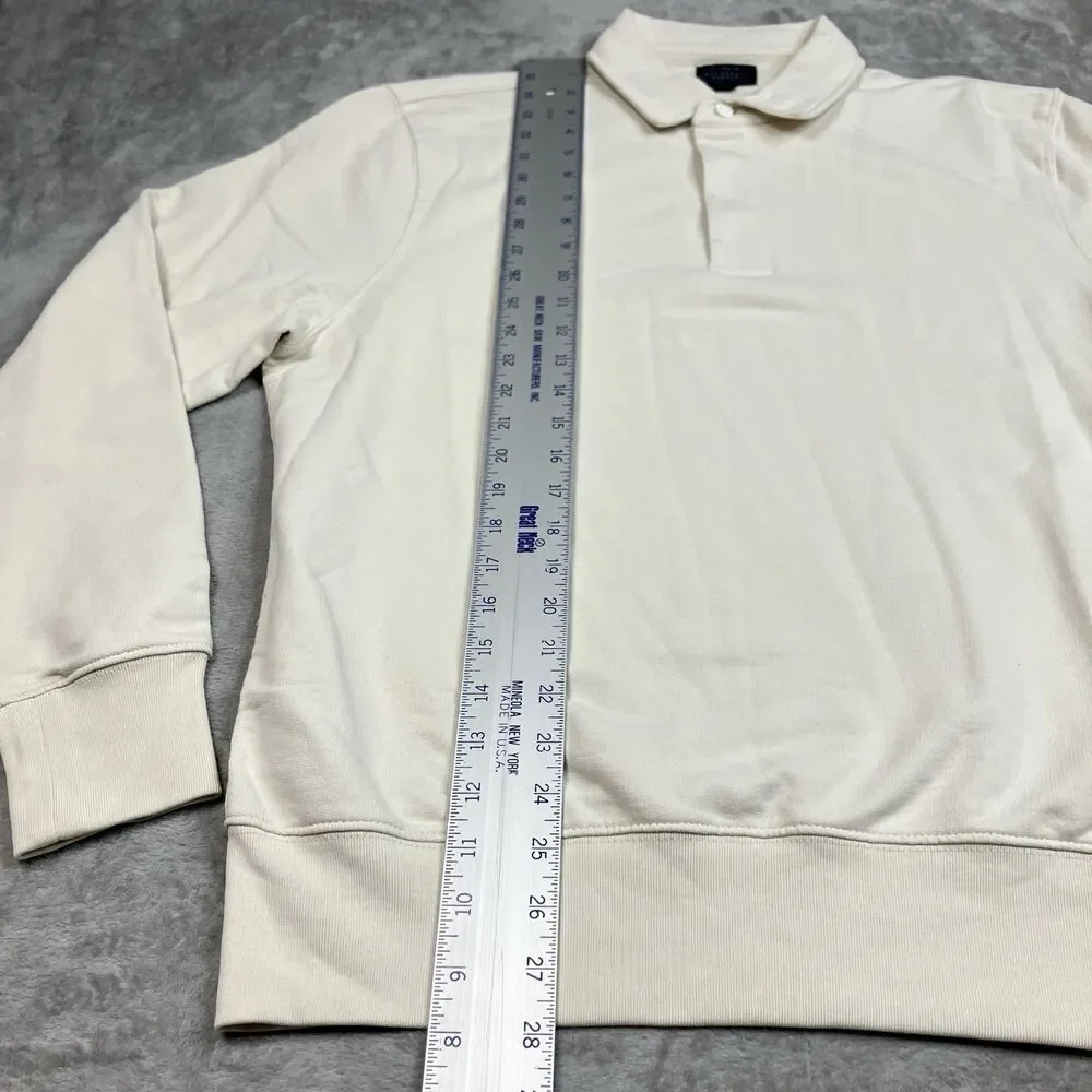 J Crew Polo Rugby Pullover Sweatshirt Mens M Cream Fleece Cotton Preppy BW510‎